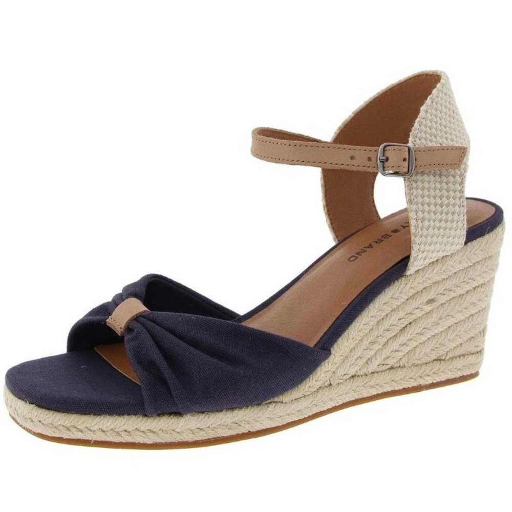 Lucky Brand Navy Indigo Canvas Leather Espadrille Wedge Sandals 10M Women‎ NEW